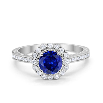 Filigree Engagement Bridal Ring Simulated Blue Sapphire CZ 925 Sterling Silver